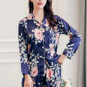 Pyjama Femme Satin Bleu