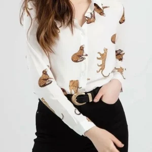 Chemisier Satin Tigre Blanc