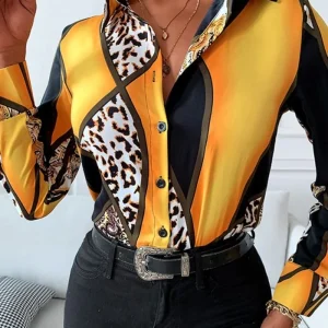 Chemisier Satin Jaune Imprimé