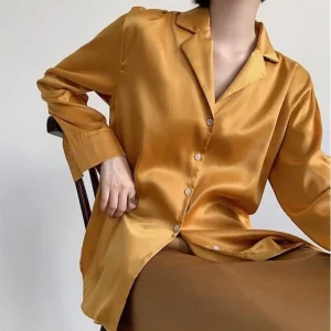 Chemise Satin Jaune Moutarde