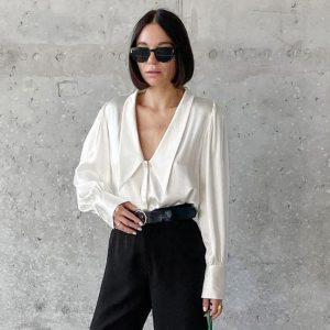 Chemisier Satin Col Claudine