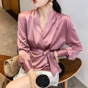Blouse Satin Rose À Noeud