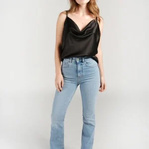 Caraco Satin Noir Fines Bretelles - DESTOCKAGE