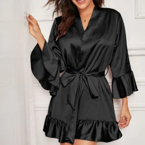 Kimono Noir Satin Femme