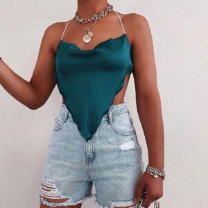 Crop Top Satin Turquoise
