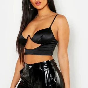 Crop Top Satin Noir Bikini