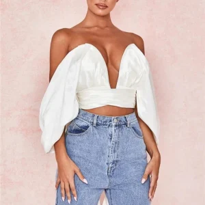 Crop Top Satin À Noeud Dos Nu