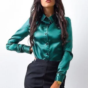 Chemisier Satin Bleu Turquoise