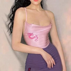 Crop Top Satin Chinese Rose