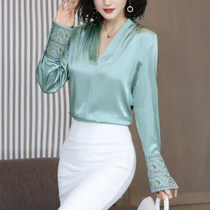 Blouse Satin Bleu - DESTOCKAGE