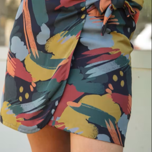 Jupe portefeuille imprimée colorée avec noeud