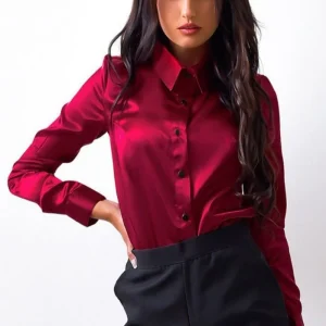 Chemisier Satin Bordeaux - DESTOCKAGE