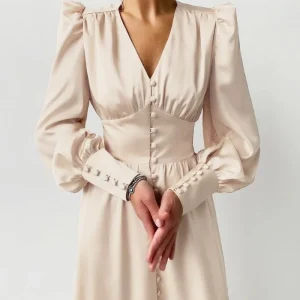 Robe Longue Satin Beige
