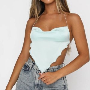Crop Top Satin Bleu Ciel
