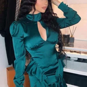 Robe Satin Verte Sapin