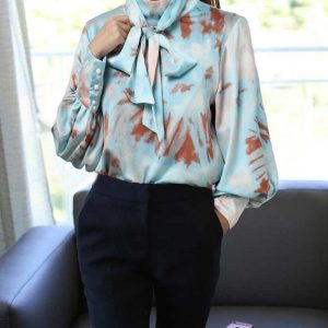 Blouse Satin Bleu Tie And Dye