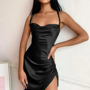 Robe Satin Noire Dos Nu