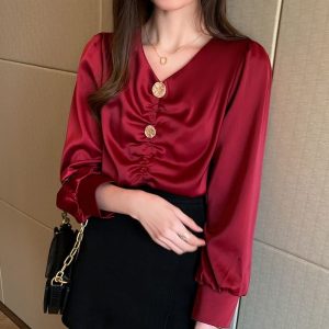 Blouse Satin Rouge Femme