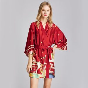 Kimono Japonais Rouge Satin