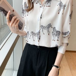 Chemisier Satin Blanc Zèbre