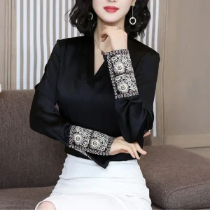 Blouse Satin Noir Femme