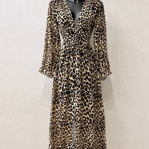 Robe longue fluide léopard avec fente