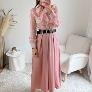 Jupe longue à poches rose