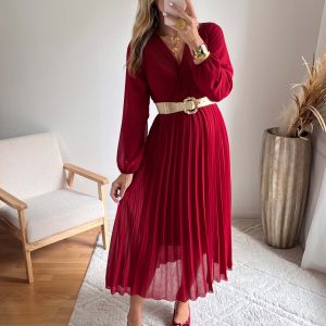 Robe plissée bordeaux – Sienna
