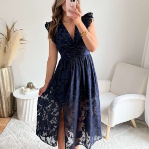 Robe longue bleu nuit dorée – Perla