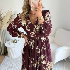 Robe longue bordeaux dorée – Sarah