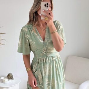 Robe vert sauge dorée – Sarah