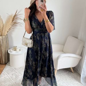 Robe longue marine dorée – Iris