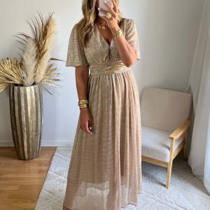 Robe longue irisée beige – Linda