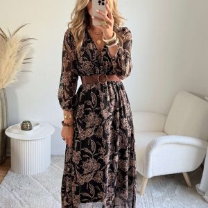 Robe longue marron dorée – Alys