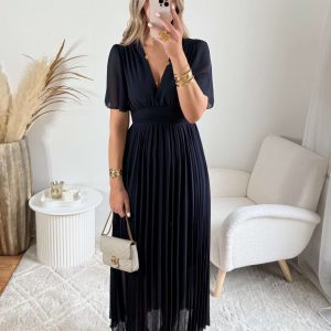 Robe longue plissée marine – Ana