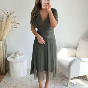 Robe en tulle kaki – Léna 