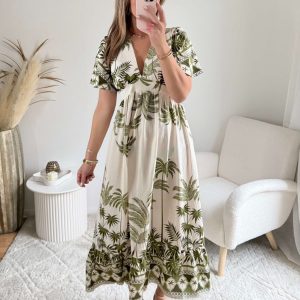 Robe longue kaki évasée – Romane