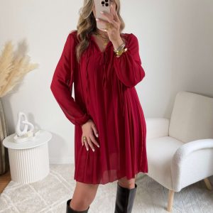 Robe plissée bordeaux – Bonnie