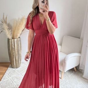 Robe longue plissée rose – Ana