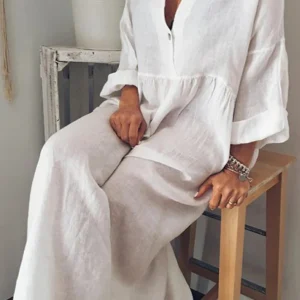 Robe chemise lin blanc