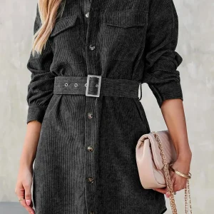 Robe chemise velours cotelé