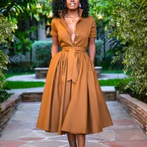 Robe chemisier fluide mi-longue