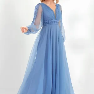 Robe col v manche longue