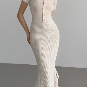 Robe longue maille côtelée