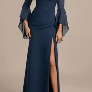 Robe longue manche longue bleu