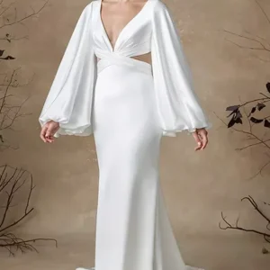Robe manche bouffante blanche