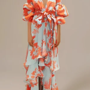 Robe orange et blanc