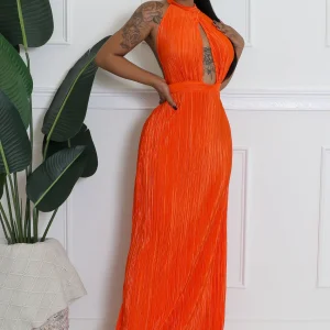 Robe plissée orange