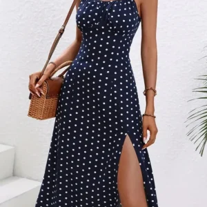 Robe pois bleu marine
