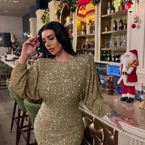 Robe sequin doré manche longue